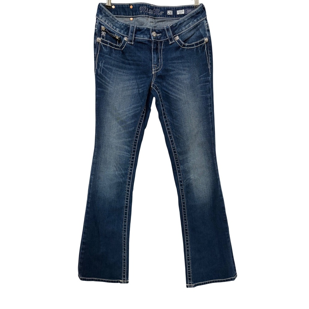 Miss Me JP5521B Bootcut Jeans Dark Wash Embellished Pockets Womens 28 Low Rise - Picture 3 of 8